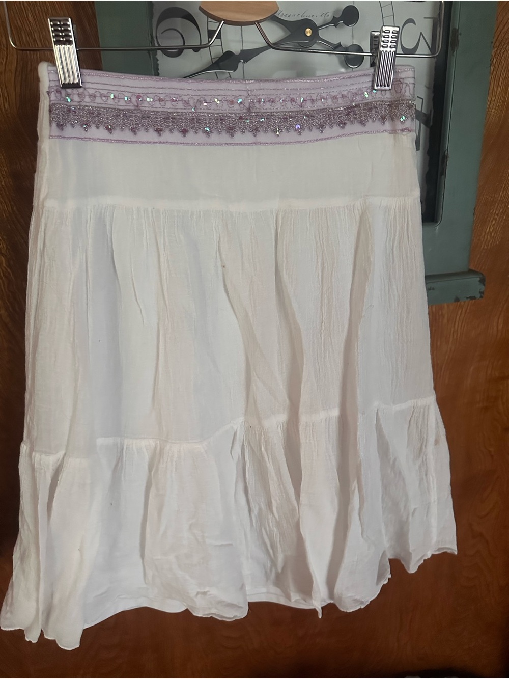 Amy Byer White A-Line Skirt with Lavender Beaded Waist